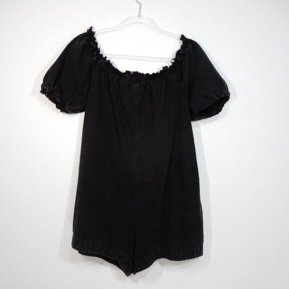 Free People WE THE FREE Daisy Babydoll ROMPER Size M Black Denim Pockets NEW - Picture 10 of 10